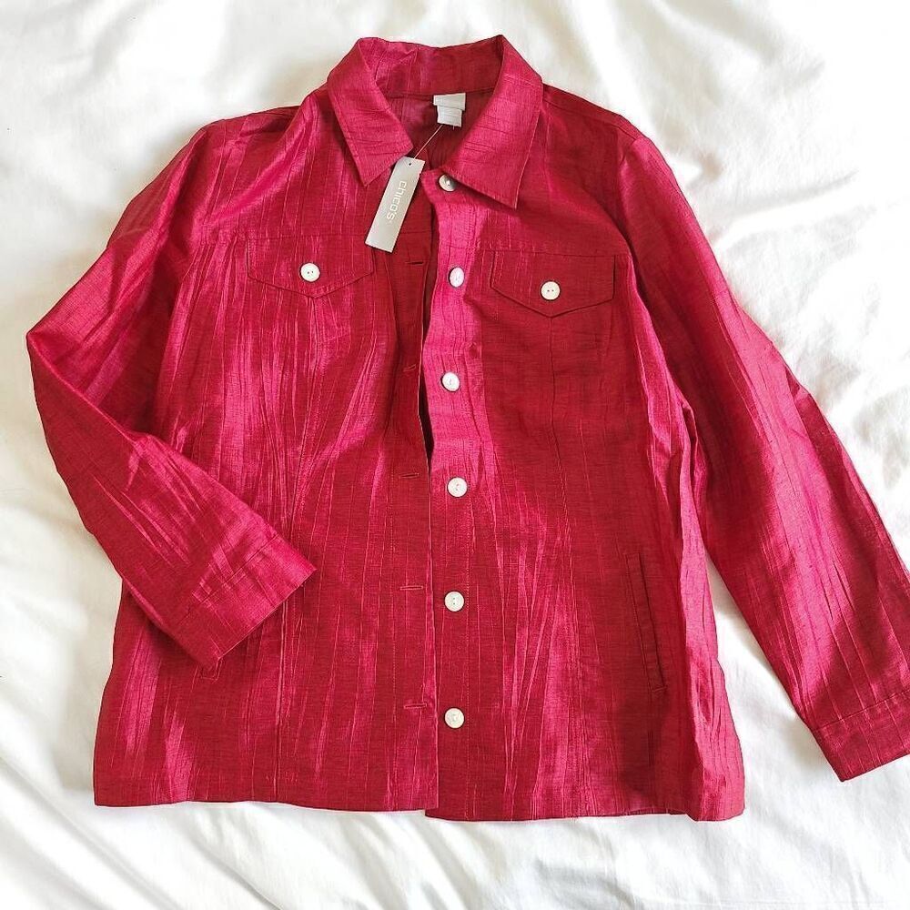Chico's‎ Basic Jacket Womens 3 Red Button Front L… - image 1